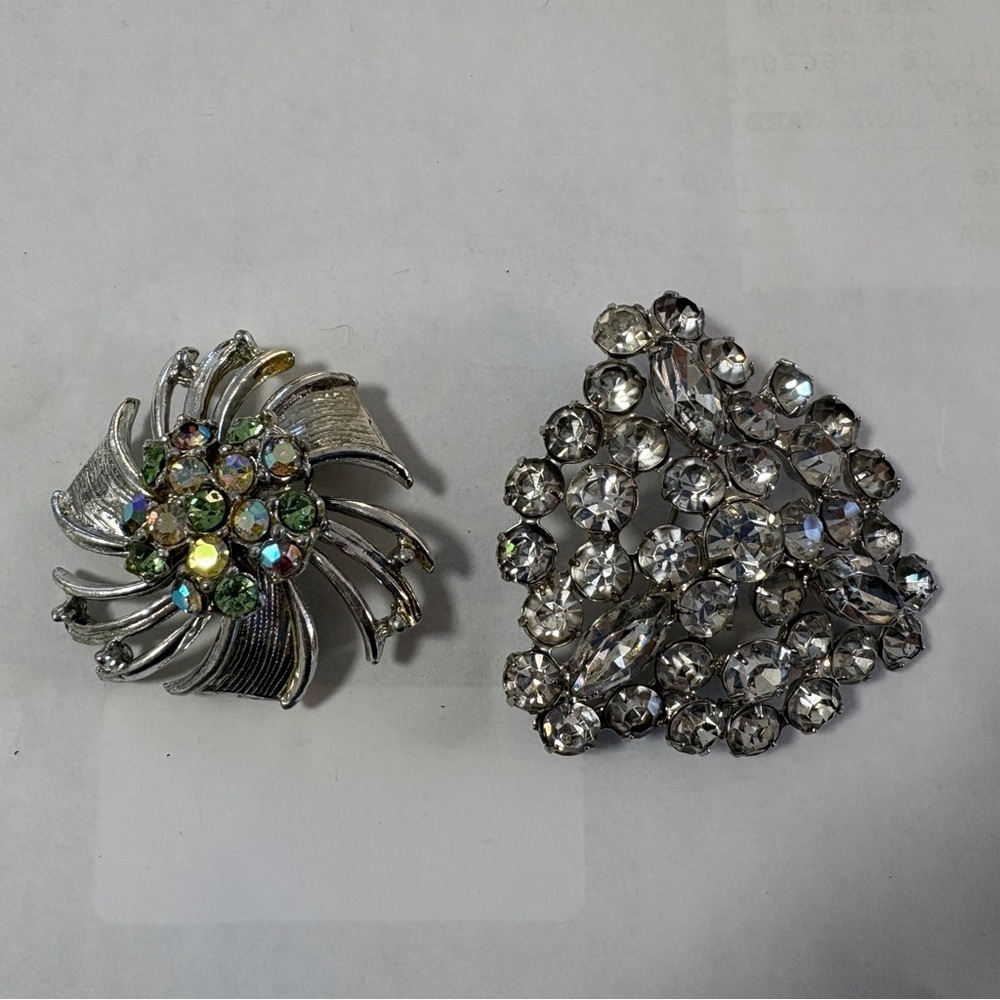 VTG Brooch Dazzling Crystal and Silver Lot of 2